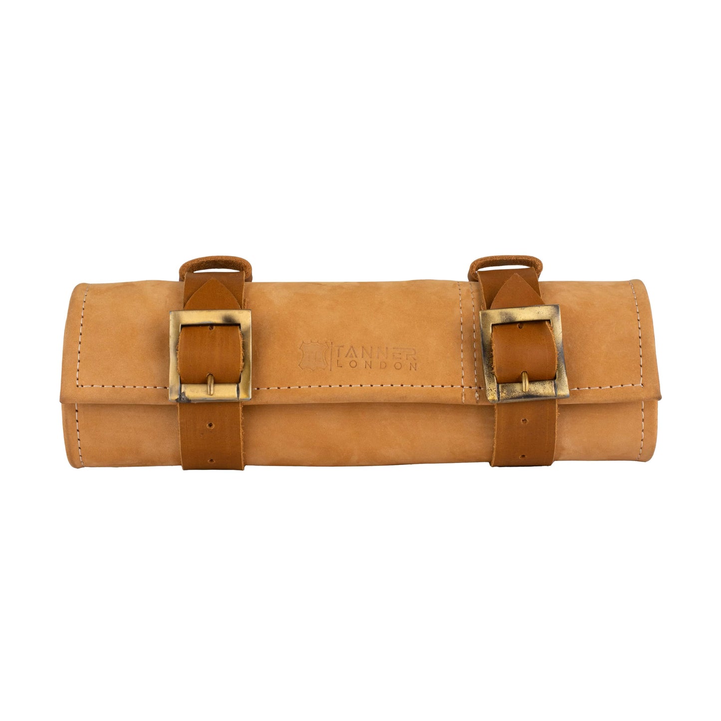TANNER LONDON Leather Roll Bag, Full Grain Cowhide Tool Organizer, 35.3 x 25.1 cm, Green and Tan, Multi-Purpose with 5 Slots for Knives and Tools (Tan)