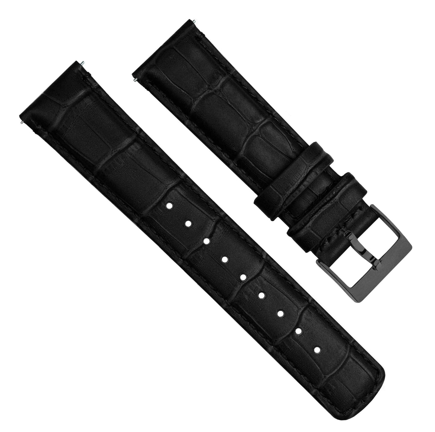 20mm Black - Standard Length - BARTON Alligator Grain - Gunmetal Grey Buckle Quick Release Leather Watch Bands