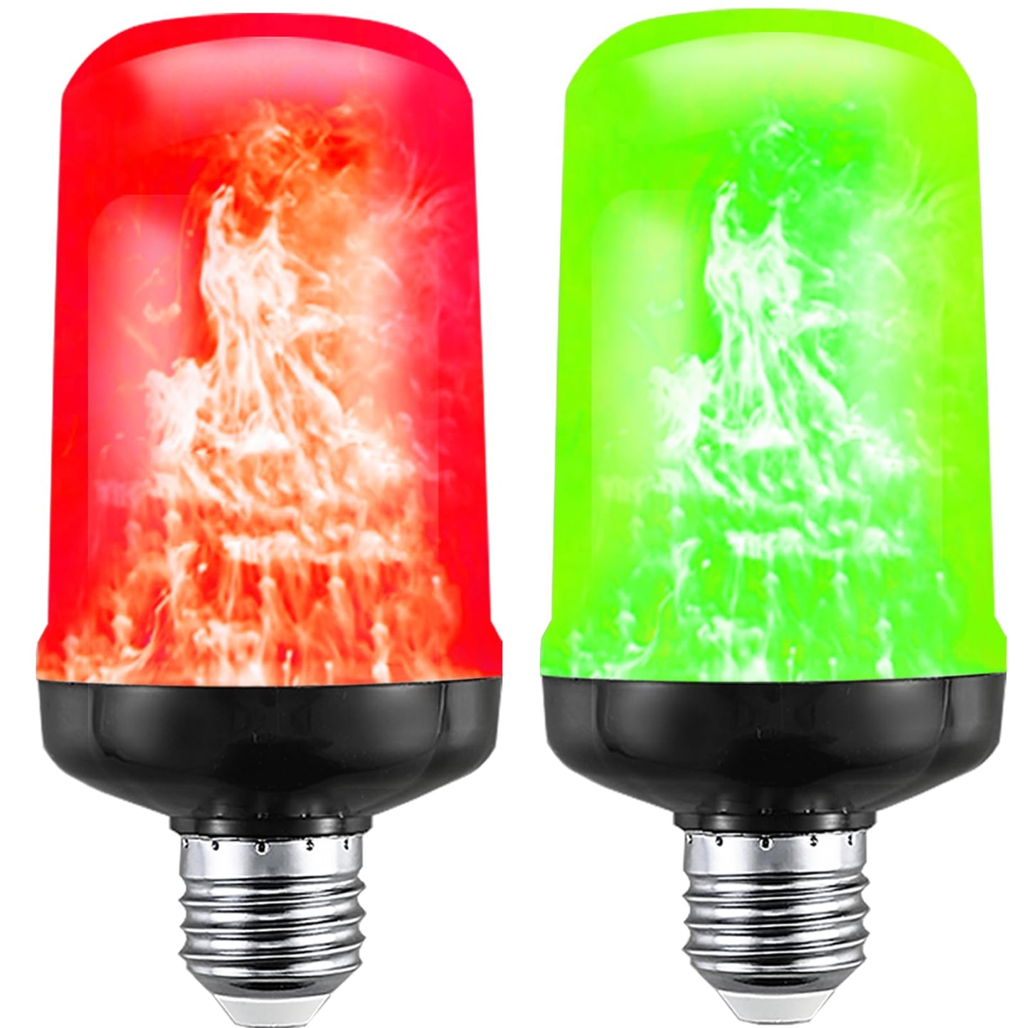 JAHEKS Red Green Flame Light Bulbs, Flickering Light Bulb with 4 Modes Upside Down Effect, 5W E26 Base LED Fire Lights for Christmas Halloween, Indoor Outdoor Party Home Patio Porch Decor