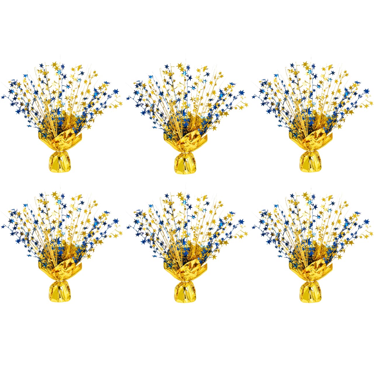 6 Pack Metallic Foil Spray Centerpiece Stars for Wedding, Birthday, Anniversary, Christmas Table Decor, Holiday Festival Baby Shower Graduation Mantle Party Decorations (Gold&Blue)