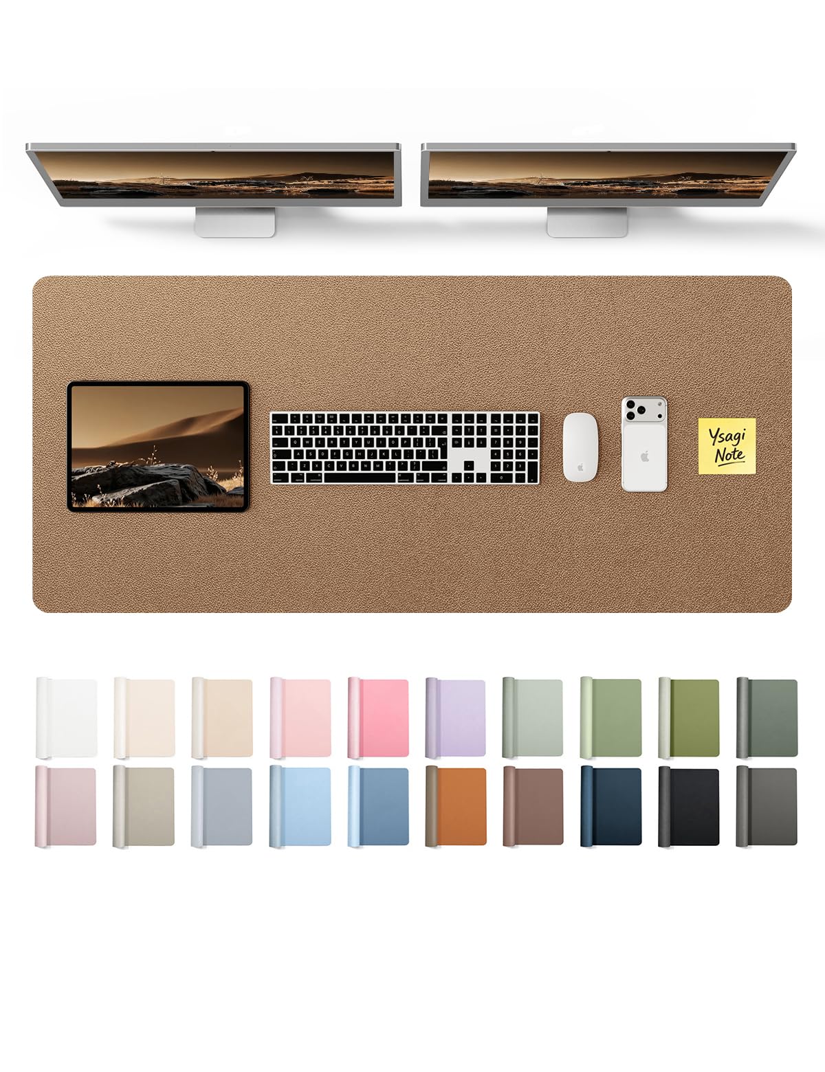 YSAGi Leather Desk Pad Protector, Office Desk Mat, Large Mouse Pad, Non-Slip PU Leather Desk Blotter, Laptop Desk Pad, Waterproof Desk Writing Pad for Office and Home (Shiny Bronze, 47" x 17")