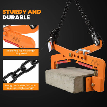 HEYVOZE 716 lbs Granite Slab Lifting Clamp, 4.7–14.2 in Adjustable Opening, Heavy-Duty Stone Lifting Clamp for Vertical Handling of Marble, Concrete Blocks, Slate Slabs, and Curb Stones