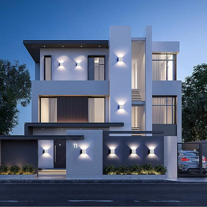 12W 4Pack Outdoor Wall Lights Exterior/Interior,LED White Outdoor Wall Sconces Light Fixtures Modern,IP65 Waterproof Square Aluminum Wall Lamps, Up and Down Lights 6500K Cold Lights