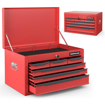 Goplus Tool Box, 24” Steel Tool Chest w/6 Drawers, Top Tool Tray,Automatic Lock, Protective Liners, Handle, Smooth Ball Bearing Sides, Portable Tool Storage Organizer, Toolbox for Garage Workshop