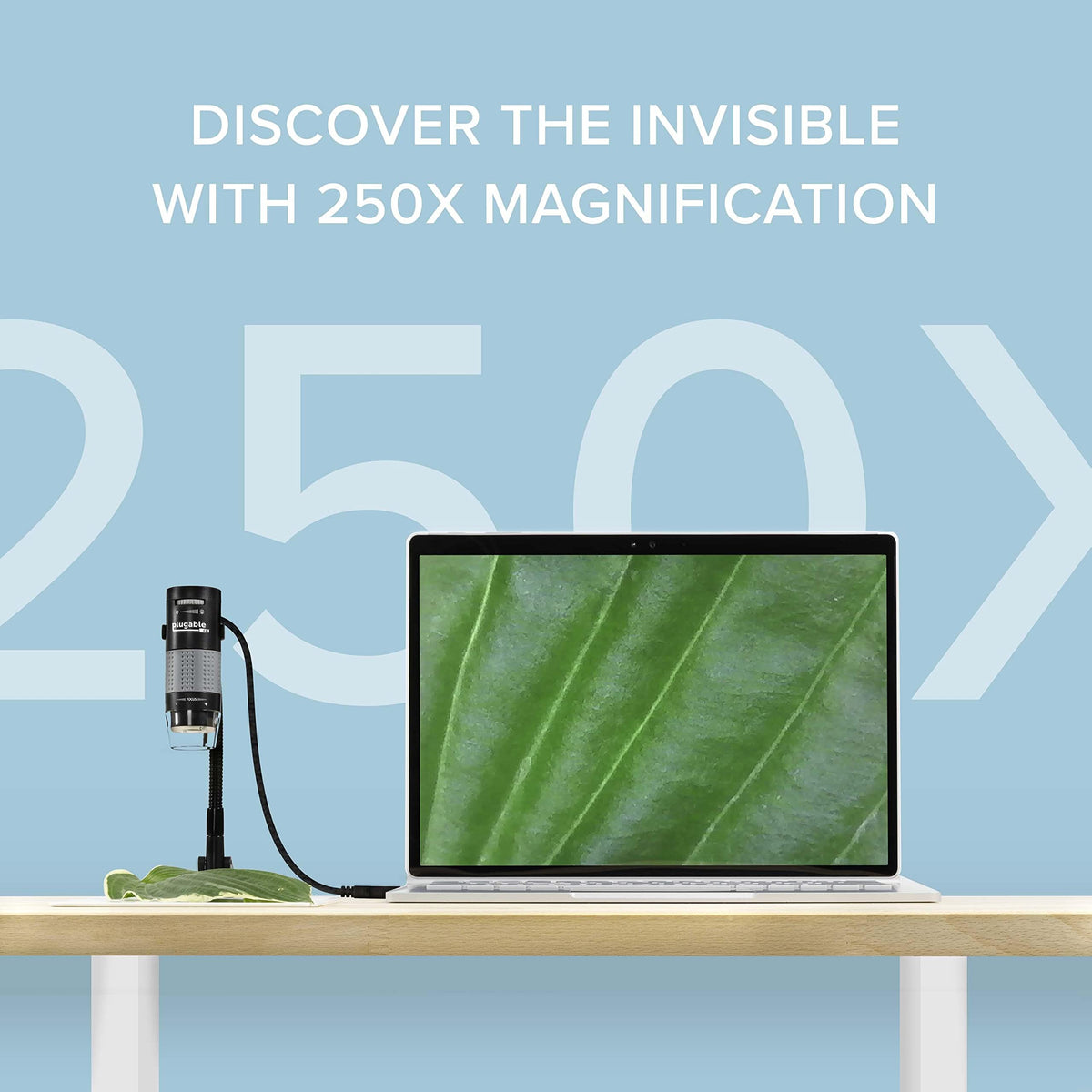 Plugable USB Digital Microscope 250x, 2MP Micro Camera with Flexible Arm Stand - Handheld USB & USB-C Microscope for Adults & Kids, Windows, Mac, ChromeOS, Linux, Android, iPad Compatible