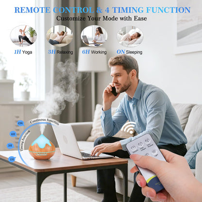 Essential Oil Diffuser for Home 500ML, Ultrasonic Large Diffuser Oil Machine with Remote Control, Aromatherapy Diffusers for Home Office Room, Aroma Diffuser with 14 Color LED & 2 Mist Mode, Brown