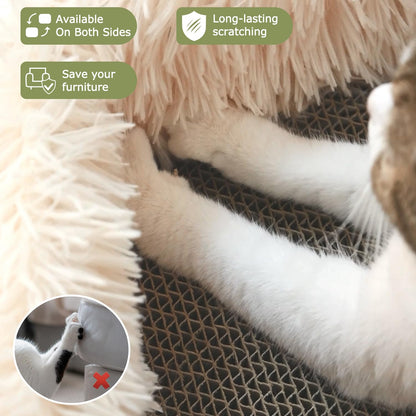 TIGOADT Fluffy Cat Scratcher Lounge Box with Removable Cardboard,Cat Rectangular Bed with Corrugated Board, Pet Scratching Pad for Furniture Protection, Training Toy (Beige)