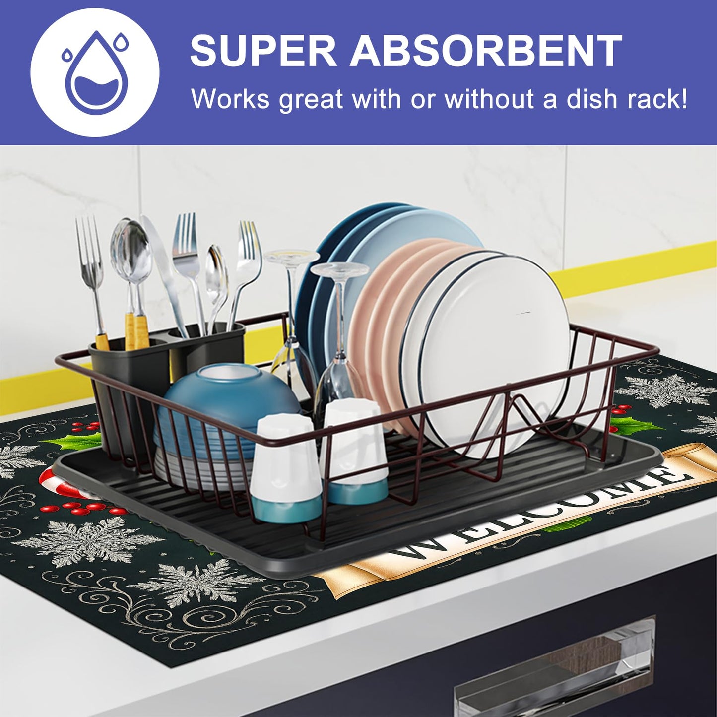 HOMETITUTE Stove Top Covers for Electric Stove 28x20 Inch Christmas Candy Cane Welcome Cooktop Protector Heat Resistant Counter Cover Dish Drying Mat for Kitchen RV Camper