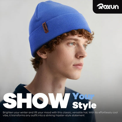 ROXUN Beanie for Men/Women Winter Hat Knit Cuffed Soft Warm Unisex Skull Stocking Cap Black
