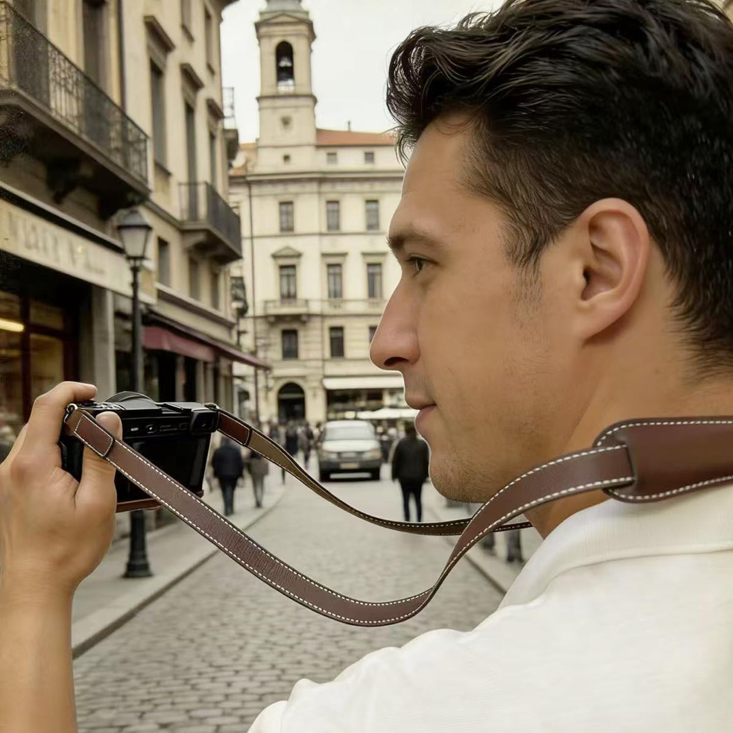 PU Leather Camera Strap For Photographers Retro Decompre Ssion Design Strap Neck, Shoulder or Safety Tether Oblique Straddle (Dark brown)