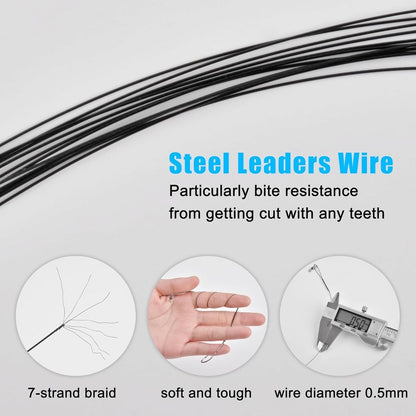 Saltwater Fishing Hooks - 24pcs Pre-Tied Steel Wire Leaders with Swivel | 11.9in Trace for Bluefish & Mackerel