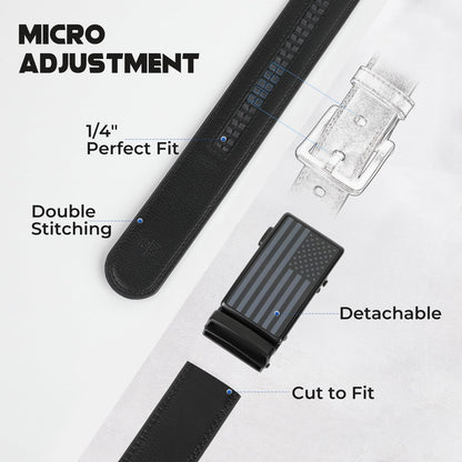 SANSTHS Mens Leather Belts Ratchet Black Dress Belt for Men with Automatic Slide Buckle Everyday Jeans Gift Belt for Him