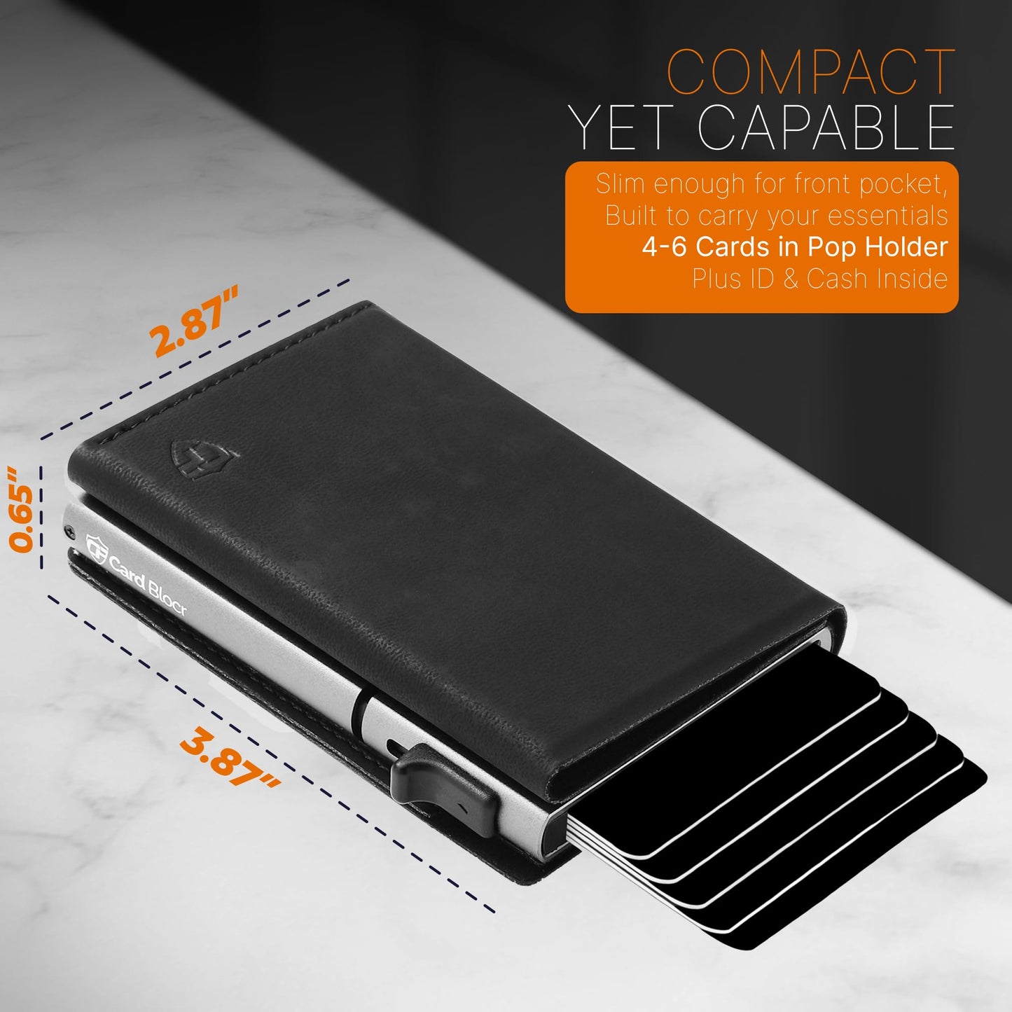 Conceal Plus Card Blocr Pop Up Wallet for Men - Slim Metal RFID Blocking Card Holder (4-6 Cards Ejector) - Minimalist Smart Front Pocket Wallet with Internal Cash + ID Storage
