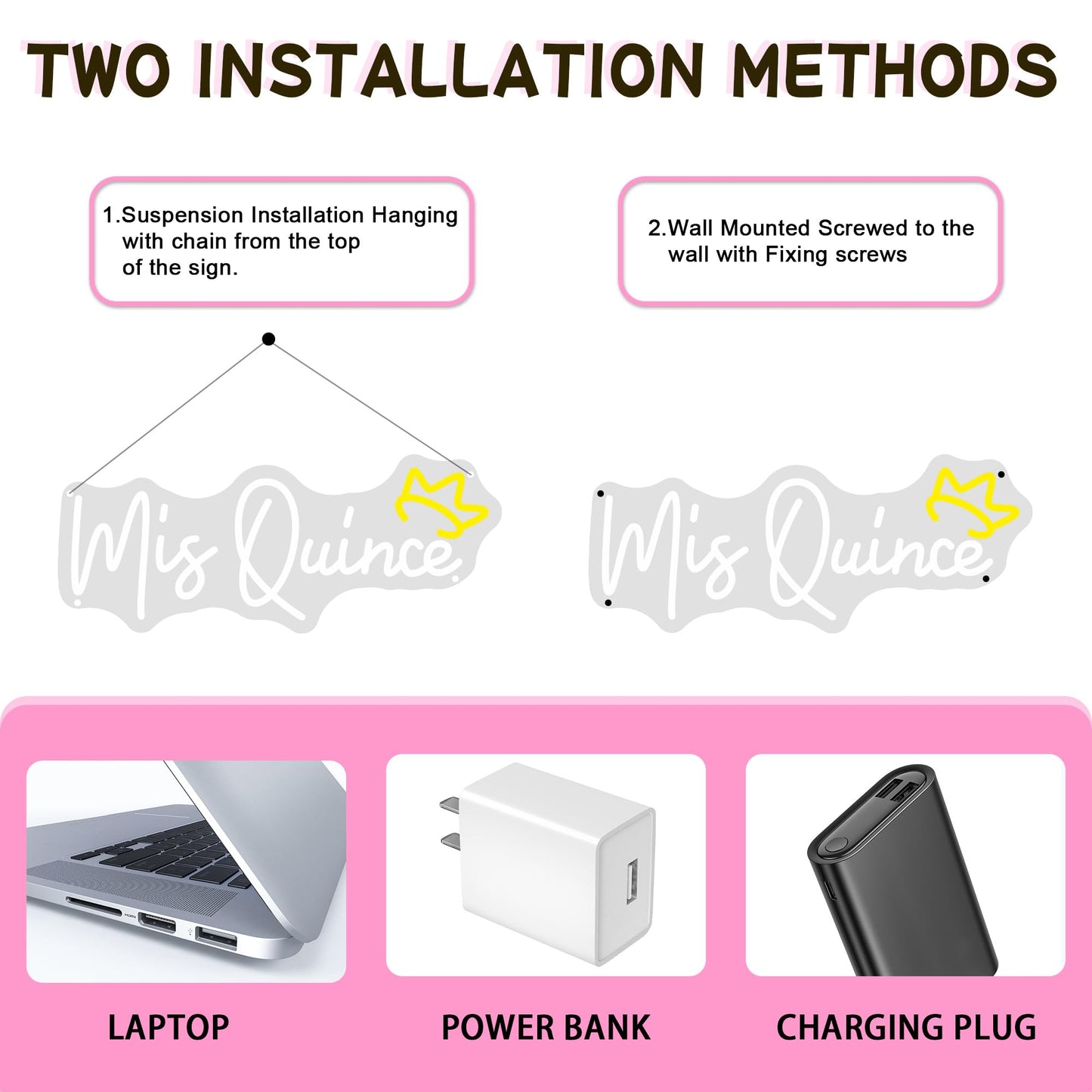Mis Quince Neon Sign, USB Pink Neon Lights for Wall Decor LED Night Light Signs Birthday Party Bedroom Living Room Christmas Business Decorations Girl Boy Gift