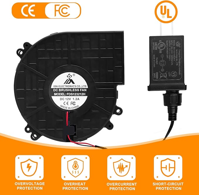 12V 1.2A Replacement Air Blower Fan for 5-12FT Halloween Christmas Inflatables with 1.5A Adapter 5 LED Light Fans Outdoor Blow Up Motor Replacement Fan Blower Parts for Inflatables Yard Decorations