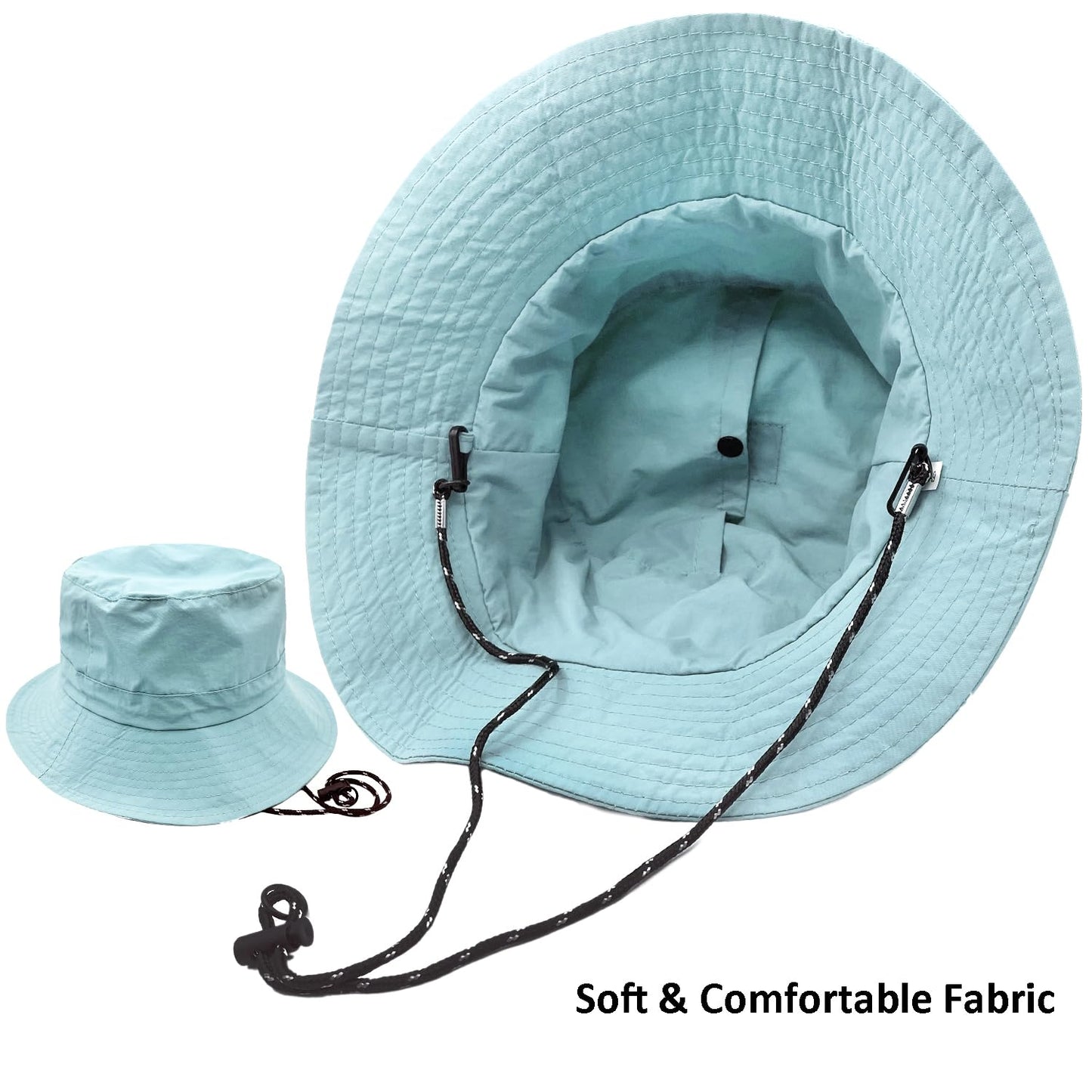 woogwin Waterproof Bucket Rain Hat with Chin Strap Quick Dry Packable Boonie Sun Hat Safari Hat UV Protection(Light Blue), Medium-X-Large