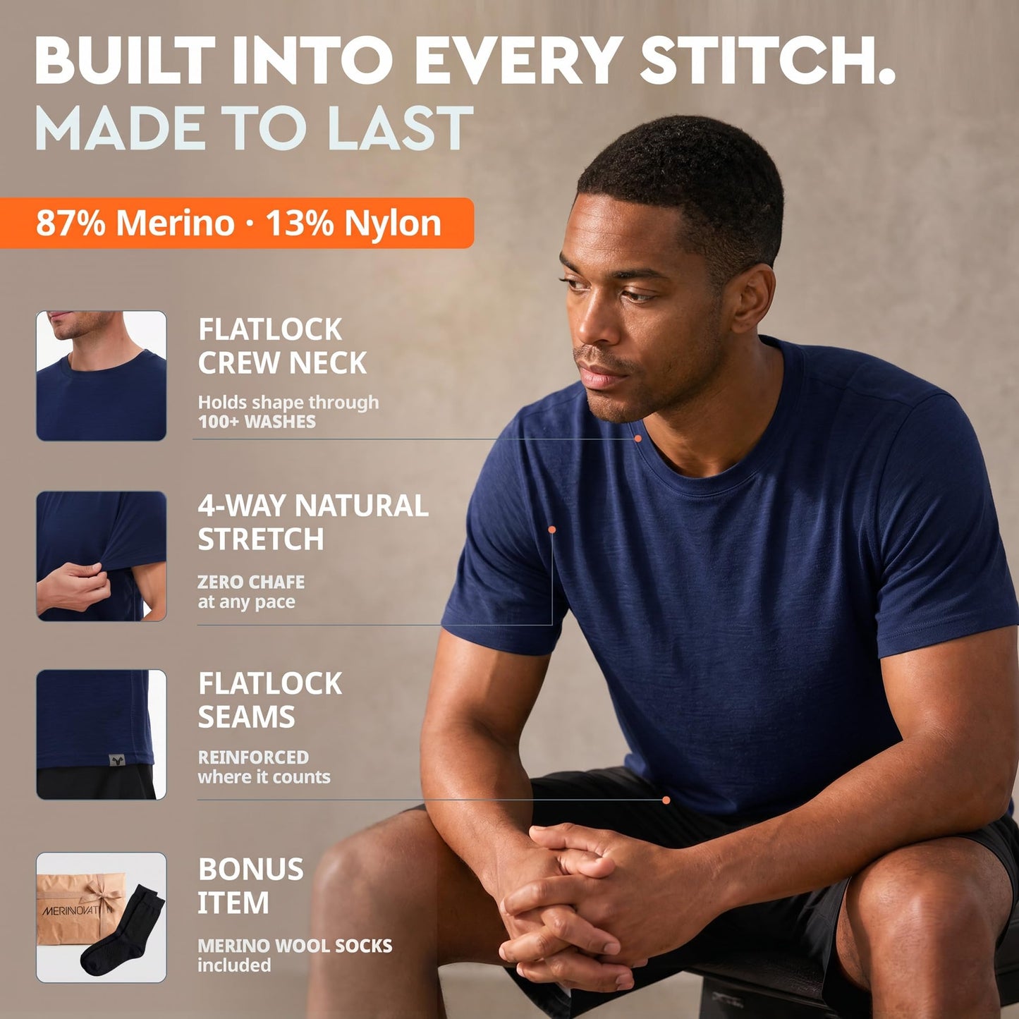 MERINNOVATION Mens Merino Wool T-Shirt - Men Merino Wool Shirt Lightweight Base Layer Undershirt Men's Equestrian Shirts Indigo Blue