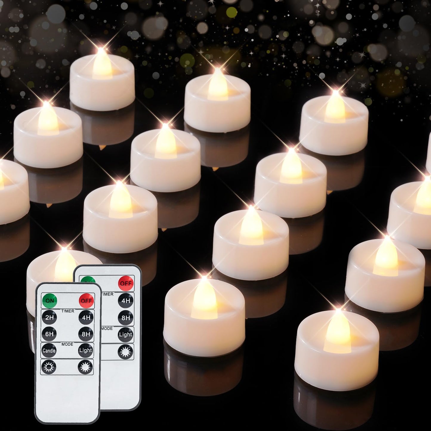BEICHI Remote Candles, 24 Pack Timer Candle, Flameless Tea Lights Candle Battery Operated, Flickering LED Tea Lights, Timer Battery Votive Candles- Warm White- White Base