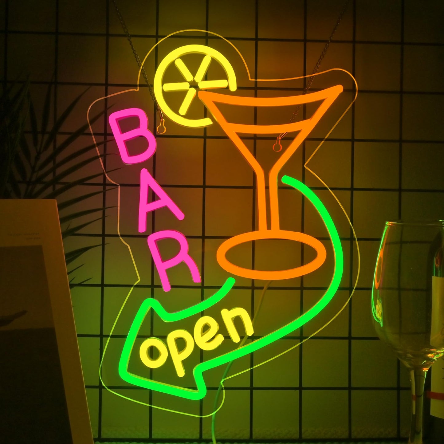 NOSUN Bar Open Neon Sign Dimmable LED Cocktail Neon Lights Signs for Wall Decor Neon Open Sign Open Light Bar Sign for Business Pub Store Man Cave Party Club Restaurant Art Wall Decor Gift