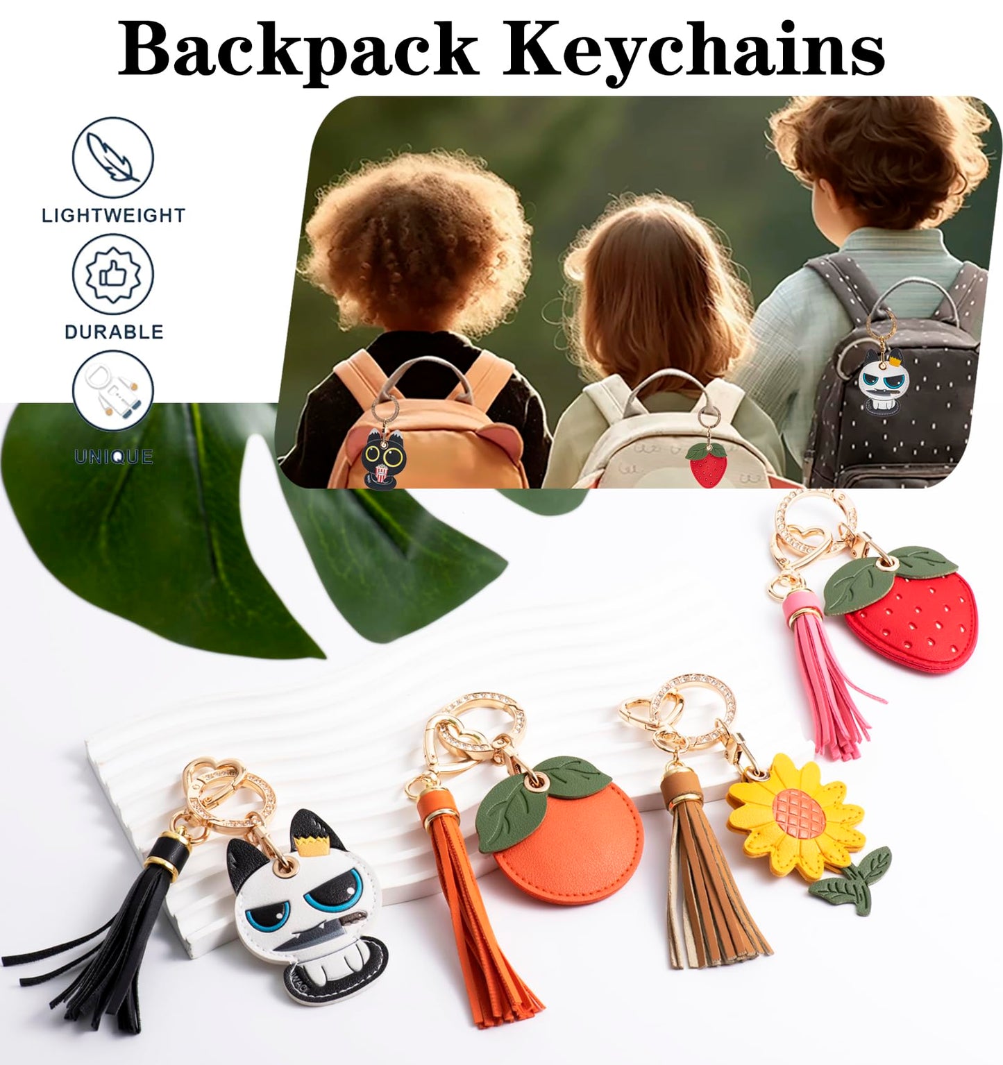YOU WIZV Airtag Keychain Cute Bag Charms 2pc,Pink Leather Bird Purse Charms with Tassel Keychains, Couple Funny Car Key Chain Accessories