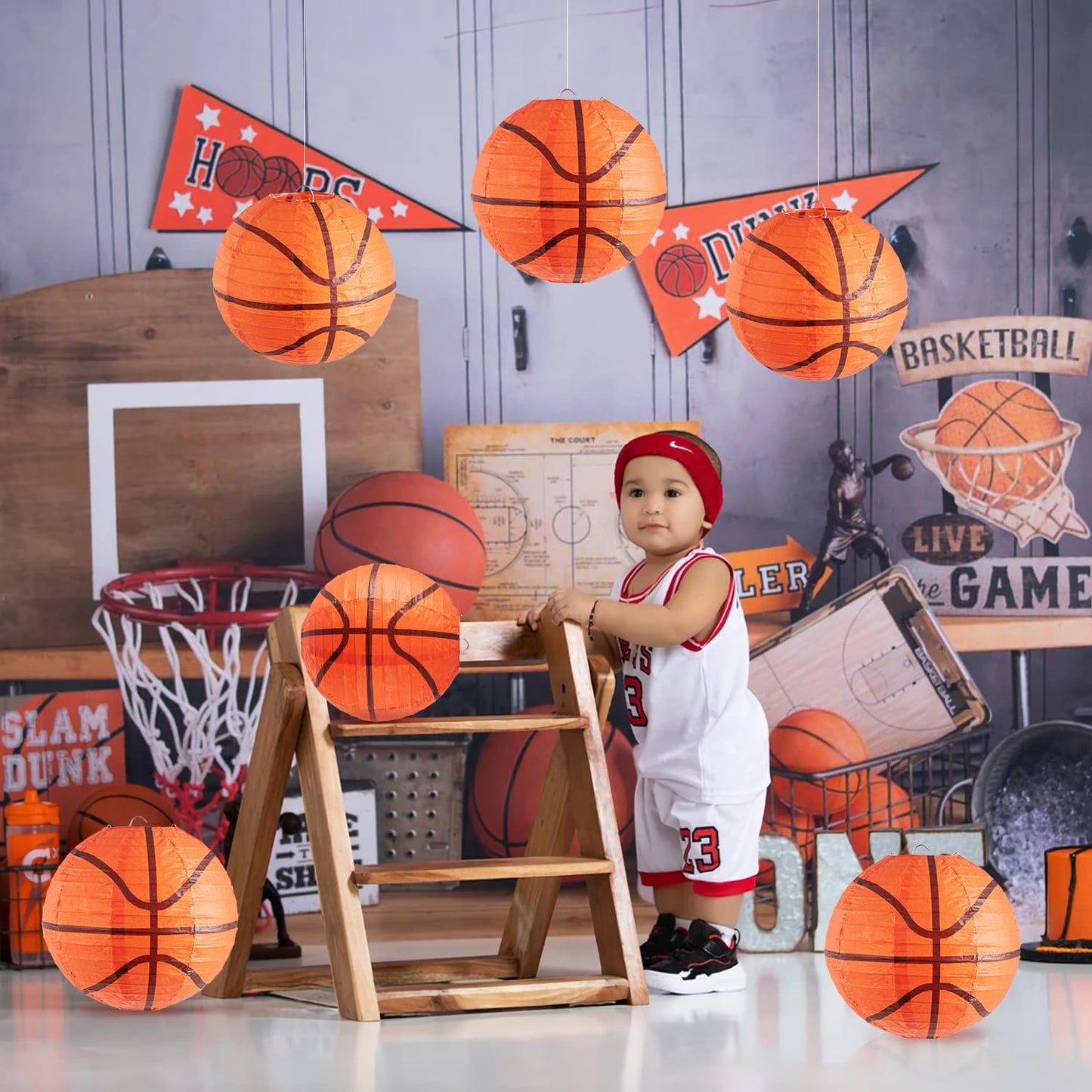 Basketball Decorations Paper Lanterns,Basketball Birthday Party Decor, Basketballs Centerpieces for Table, 3 PCS 8''