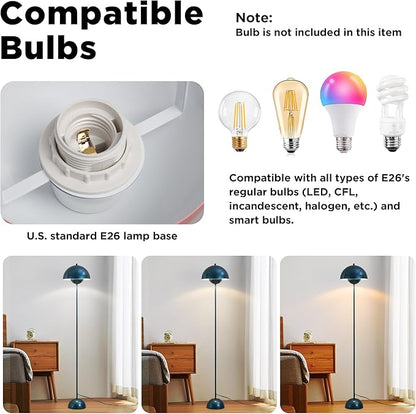 SUNLLOK Flower Pot Floor Lamp for Living Room, Metal Dome Lampshade Standing Floor Lamp with Foot Switch, Modern Reading Floor Light Fixture for Kitchen Island, Bedroom, Restaurant (Pearl Blue)