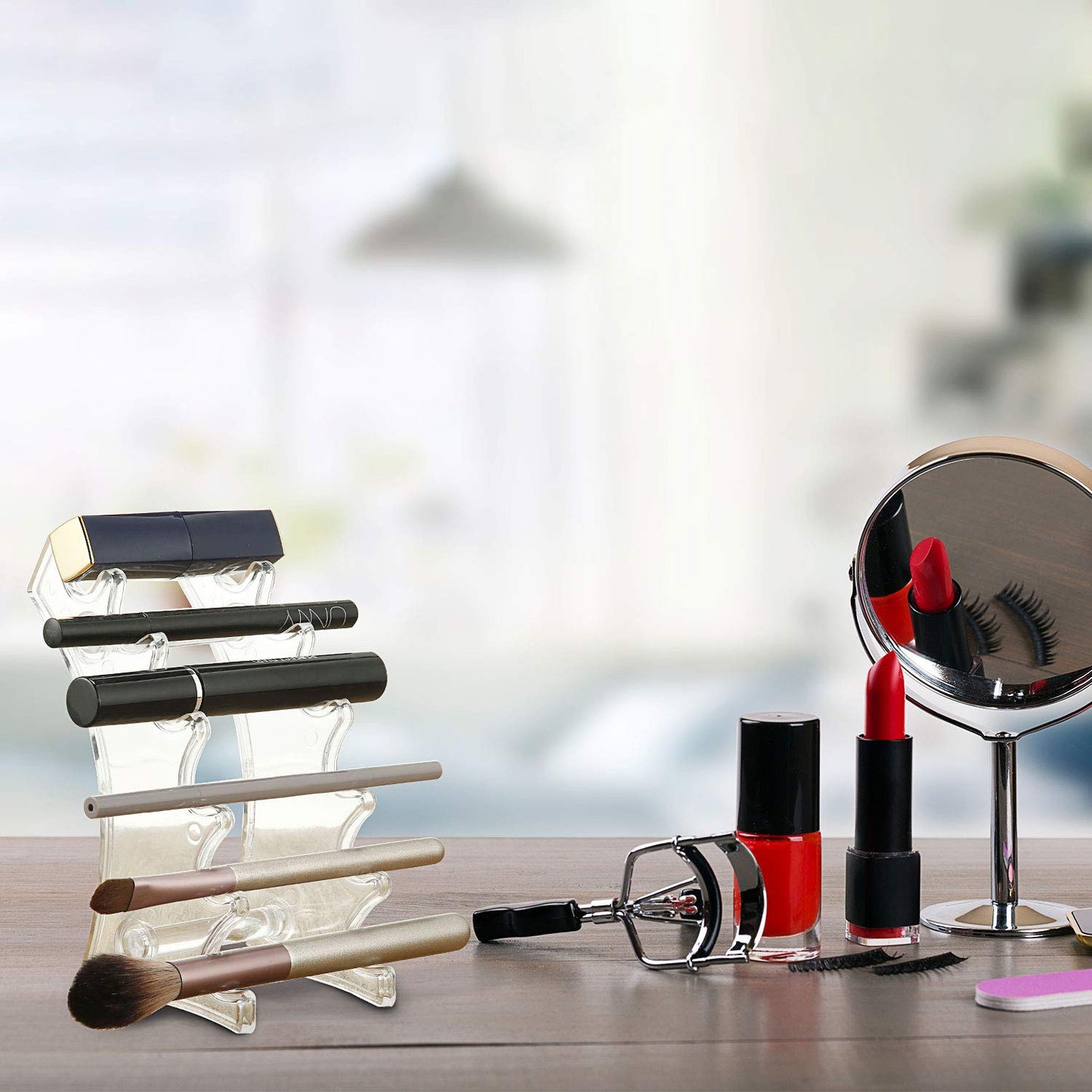 Outus Set of 4 Plastic Pen Holder 6-slots Display Stand Eyebrow Pen Stand Makeup Brush Rack Organizer for Home School and Office Use