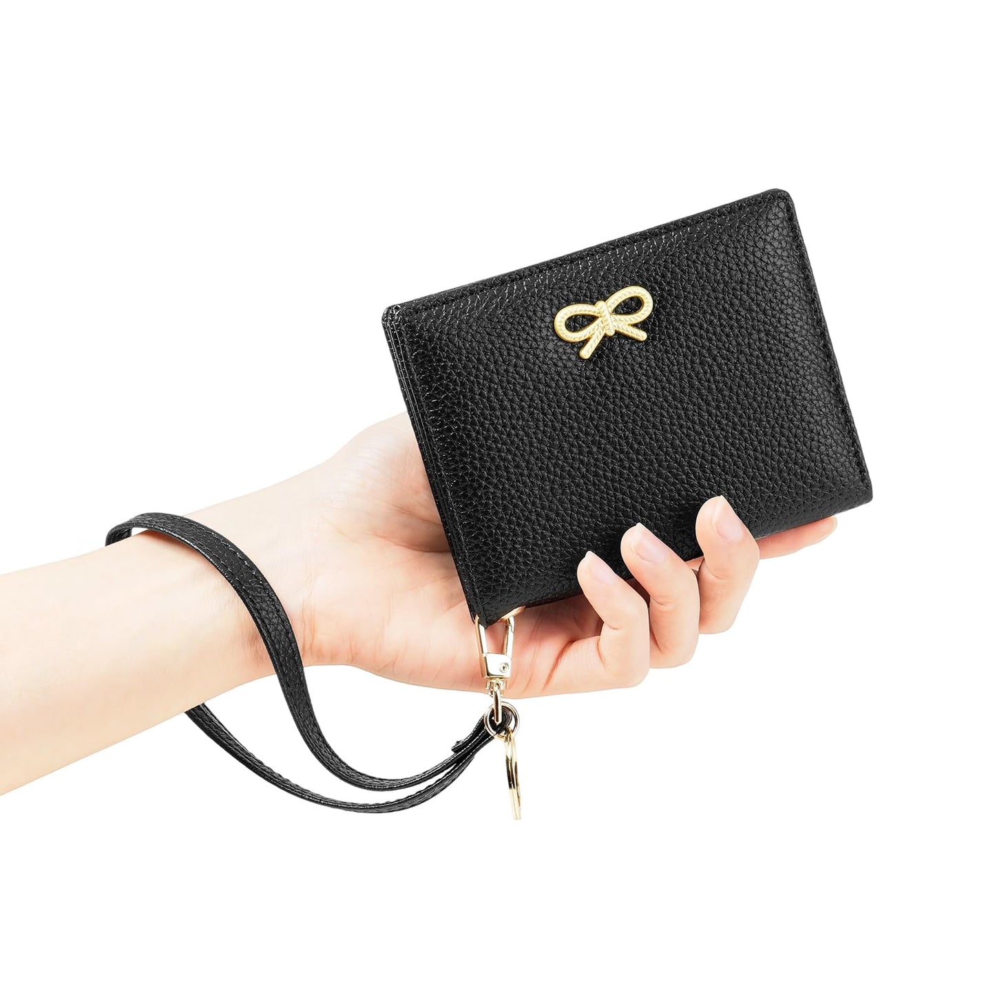 GOIACII Women's Small Bifold Cute Bow Wallet Rfid Blocking Ladies Card holder Wristlet with Zipper Coin Pocket Black