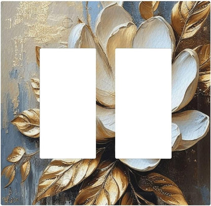 Decorative Art Light Switch Covers Gilded Bloom 2 Gang Dual Rocker Outlet Switch plate Faceplate GFCI for Home Decor