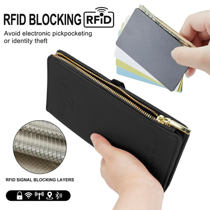 DOB SECHS Passport Holder for Travel Women Leather Passport Wallet RFID Blocking Passport Cover Case with Card Slots, Slim Travel Document Organizer Pouch Bag Zipper Cash Pocket Purse+ID Window, Black