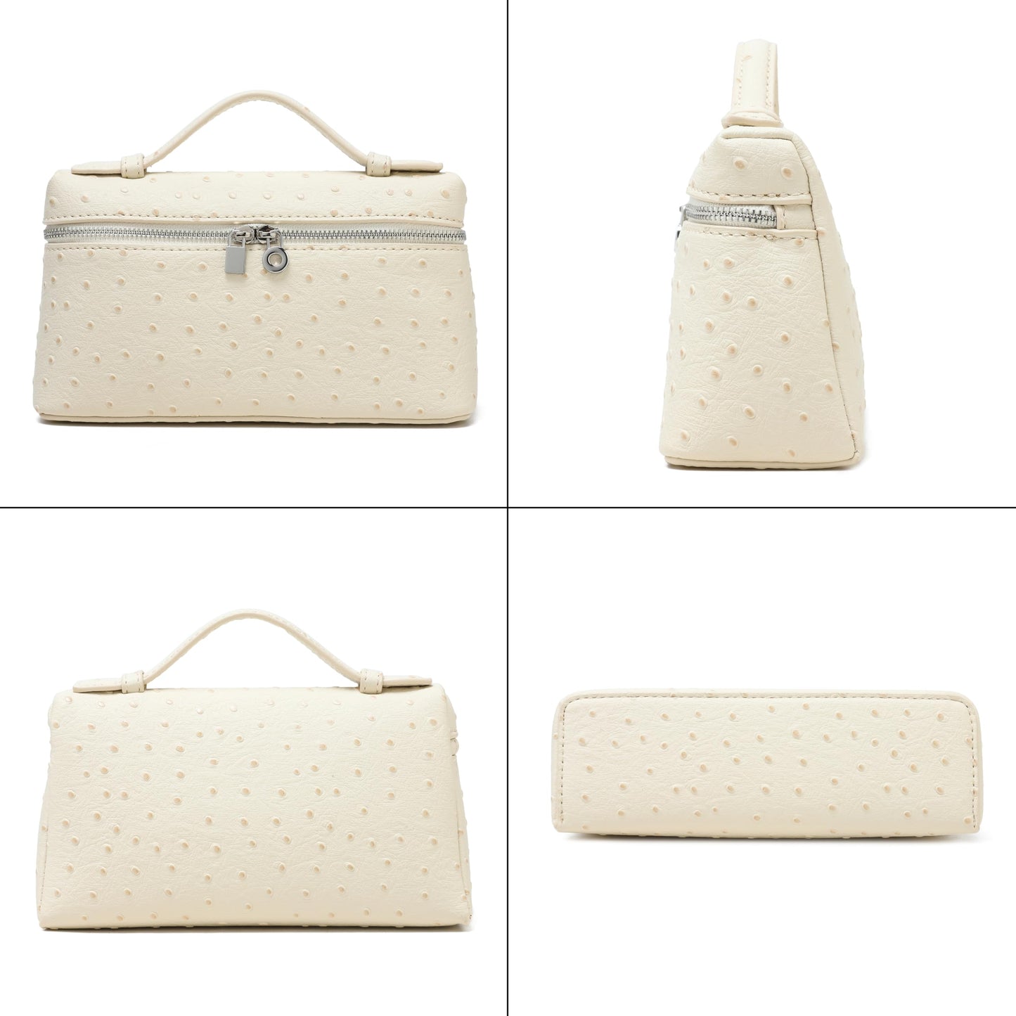 Rejolly Crossbody Bag for Women Small Top-Handle Pouch Purse Shoulder Handbag Synthetic Ostrich Leather Cream White (Gold Hardware)