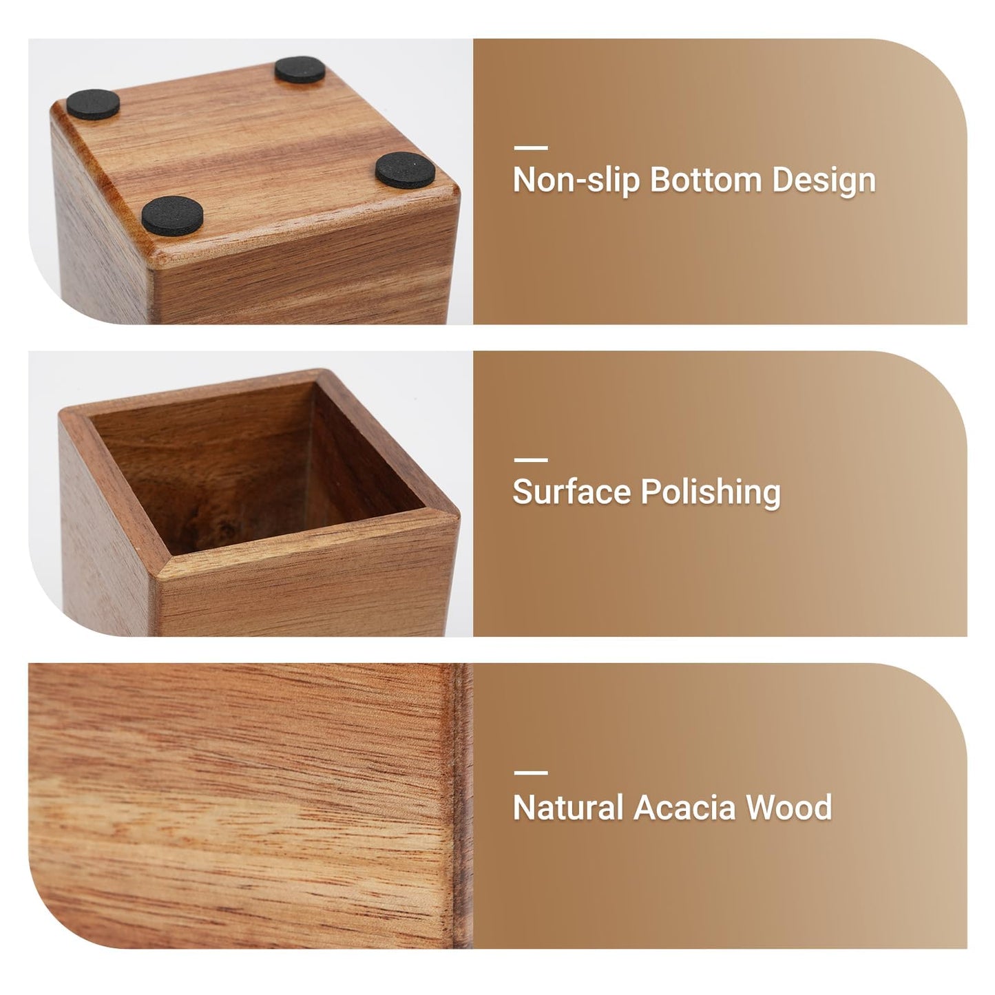 RAWILL 3 PCS Black Wooden Desk Organizer Set Pine Wood Office Desk Accessories with Pen Holder, Paperclip Storage and Sticky Note Holder, Wood Grain Clear, Ideal Gift for Office and Family