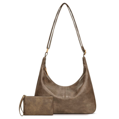 KKXIU Slouchy Hobo Bags for Women - Ultra Soft Foldable Shoulder Handbag Vegan Leather Tote Purse with Reinforced Zipper (Apricot)
