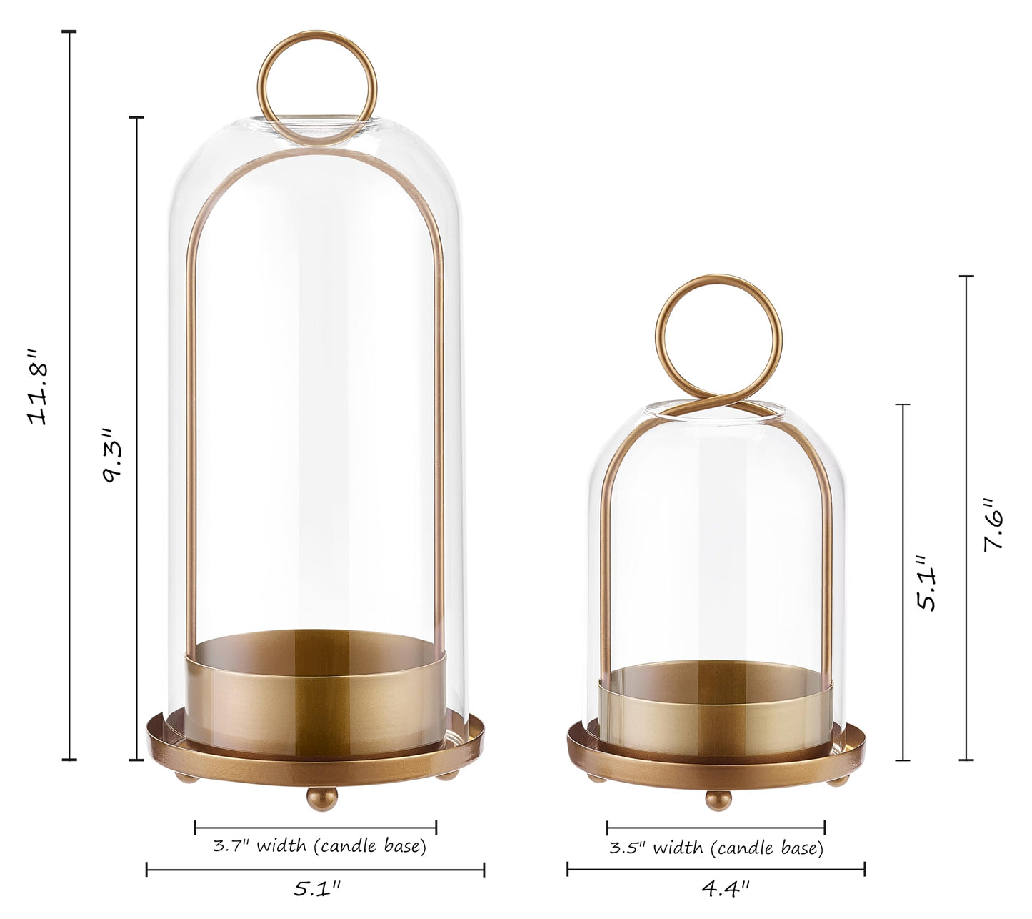 Gdfmsc Hurricane Metal & Glass Candle Holder Gold Set of 2, Decorative Candlestick Pillar Candle Holder with Clear Glass for Wedding Party Christmas Holiday Dining Table Centerpiece Lanter