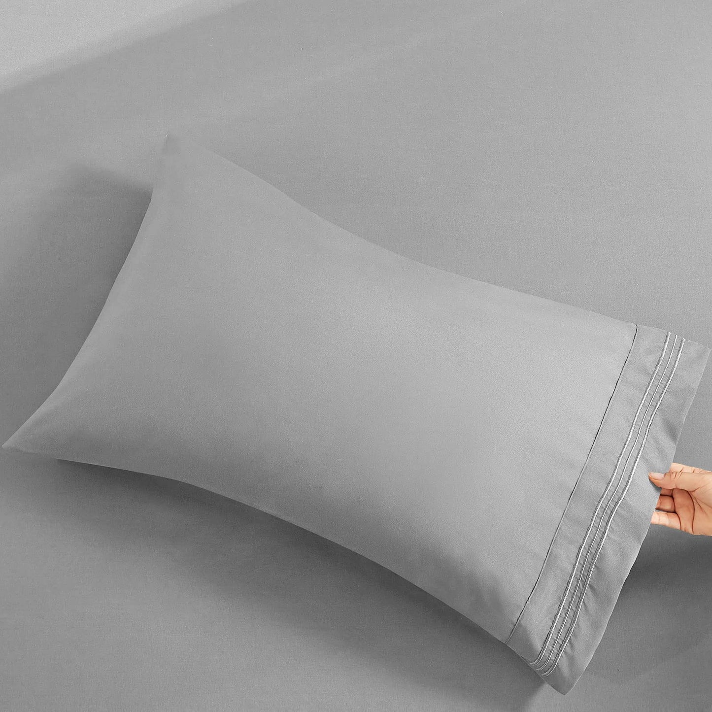 YIYEA Pillow Cases Queen Size Set of 4, Ultra Soft 1800TC Hotel Quality Double Brushed Microfiber Embroidered Pillowcases and Floral Pillow Covers, Envelope Closure, Fade Resistant (20"x30")