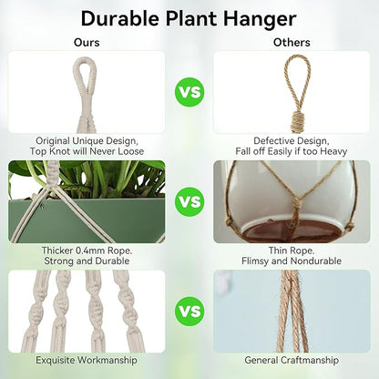 USLAI Macrame Plant Hanger Indoor Outdoor, Up to 4-15 inch Pot, Heavy 20lb Planters, Extra Long Strong Hanging Planter Basket, Boho Home Decor, 35 Inch, Ivory, Set of 2 (POTS NOT Included)