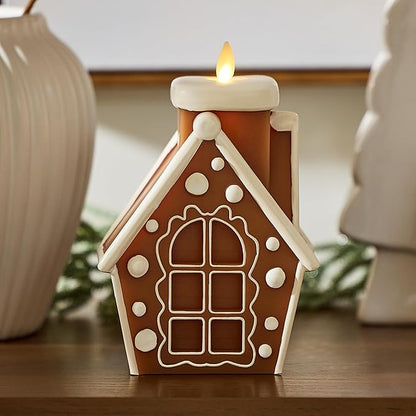 Luminara Flickering Flameless Candle 4.5" x 6.7", Battery Operated Timer Function, Remote Ready (Sold Separately), Gingerbread House Moving Flame LED Light Figural Candle for Christmas Holiday Display
