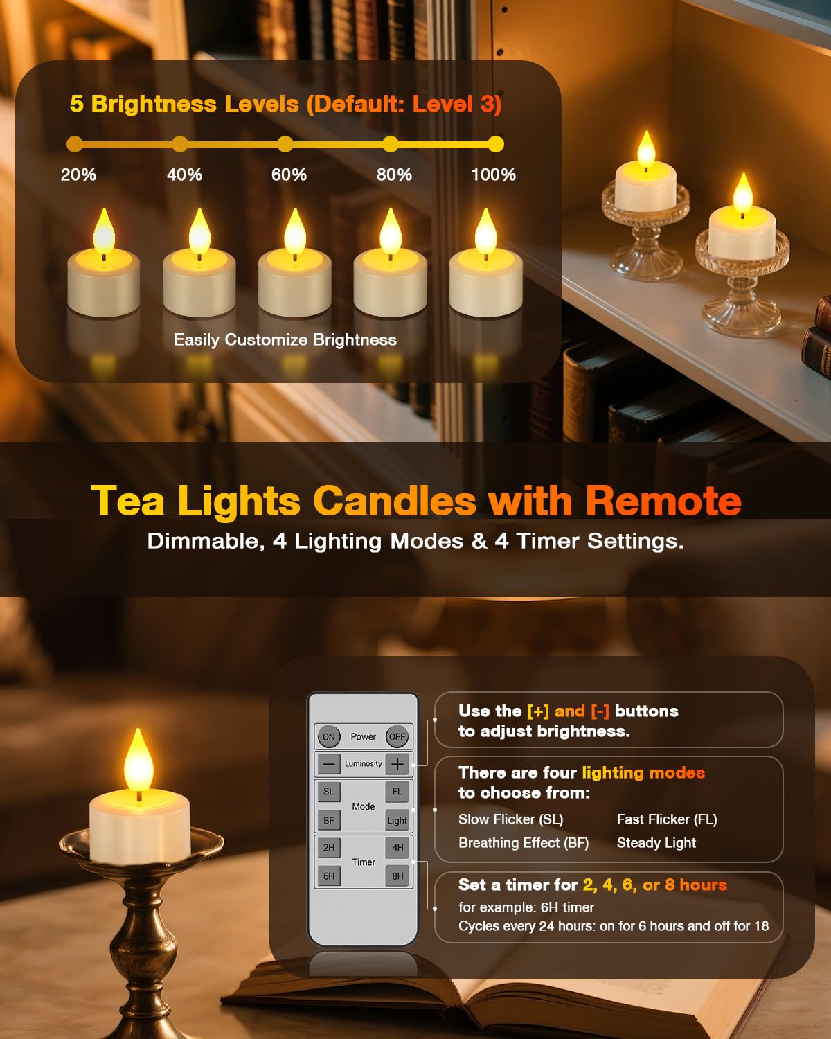 Yme Rechargeable Tea Lights Candles with Remote Timer, 12pcs Flameless Flickering LED Electric Tealights Candles with USB Cables for Home Lantern Table Party Bedroom Holiday Decorations