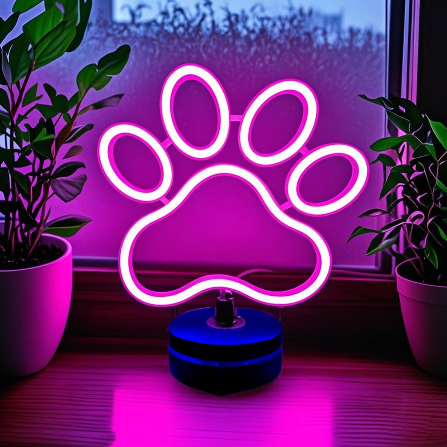 Dog Paw Neon Sign Lamp with Standable Base and Touchable Switch, USB or 5 AA Battery Powered LED Custom Neon Dog Signs for Bedroom Wall and Room Decor, Man Cave Party, Birthday Christmas Gift