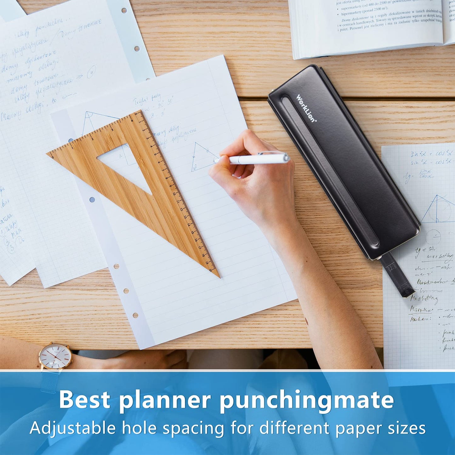 WORKLION Adjustable 6-Hole Punch with Positioning Mark, Daily Paper Puncher for A5 Size Six Ring Binder Planners - Refill Pages