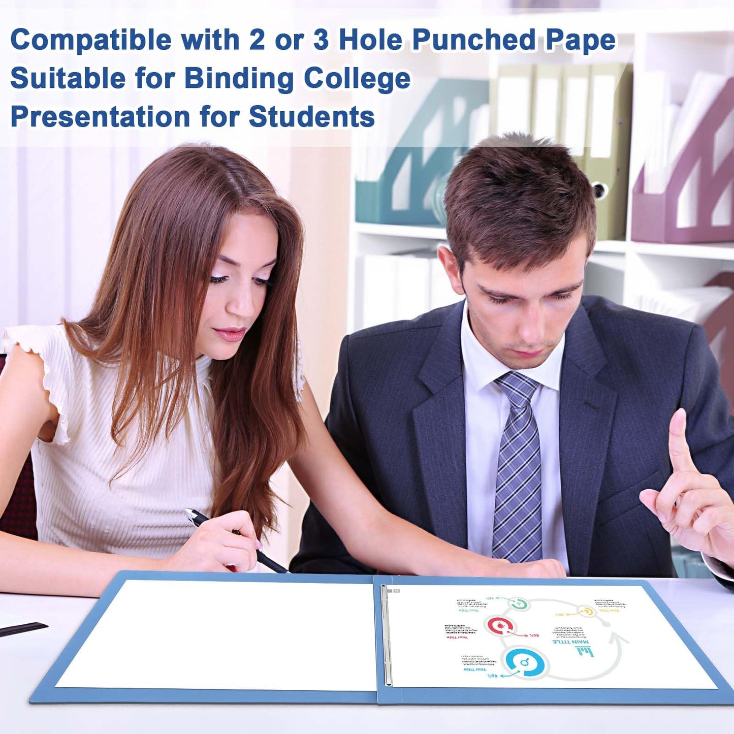 gisgfim 12 Pcs 11'' x 17'' Pressboard Report Cover 3" Capacity Metal Prong Paper Fastener with Compressor Presentation Binder Folder to Neatly Bind Reports Proposals Transcripts Document (Light Blue)
