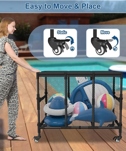 Ardier 180 Gallon Pool Float Storage, Swimming Pool Storage Bin for Swimming Acessories, Outdoor Rolling Pool Toy Organizer Cart for Pool Noodles, Life Vests, Beach Essentials, Patio Furniture, Black