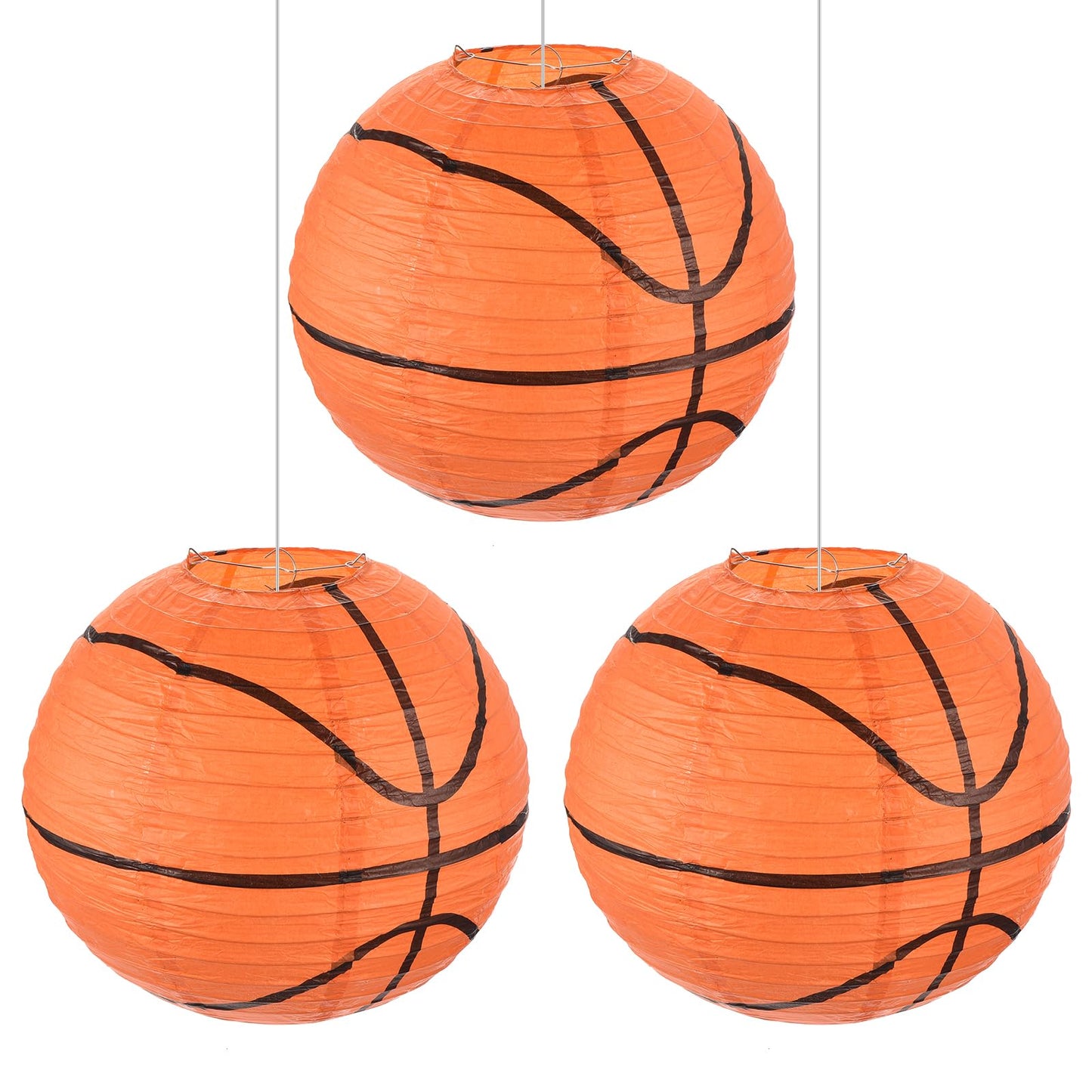 MECCANIXITY Basketball Paper Lanterns, 12" Round Hanging Chinese/Japanese Lantern Decoration for Home Birthday Party Wedding Christmas Classroom Decor, Orange 3 Pcs