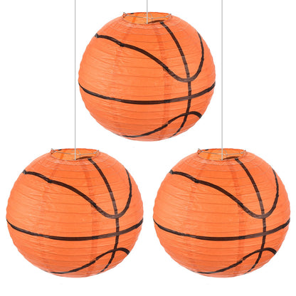 MECCANIXITY Basketball Paper Lanterns, 10" Round Hanging Chinese/Japanese Lantern Decoration for Home Birthday Party Wedding Christmas Classroom Decor, Orange 3 Pcs