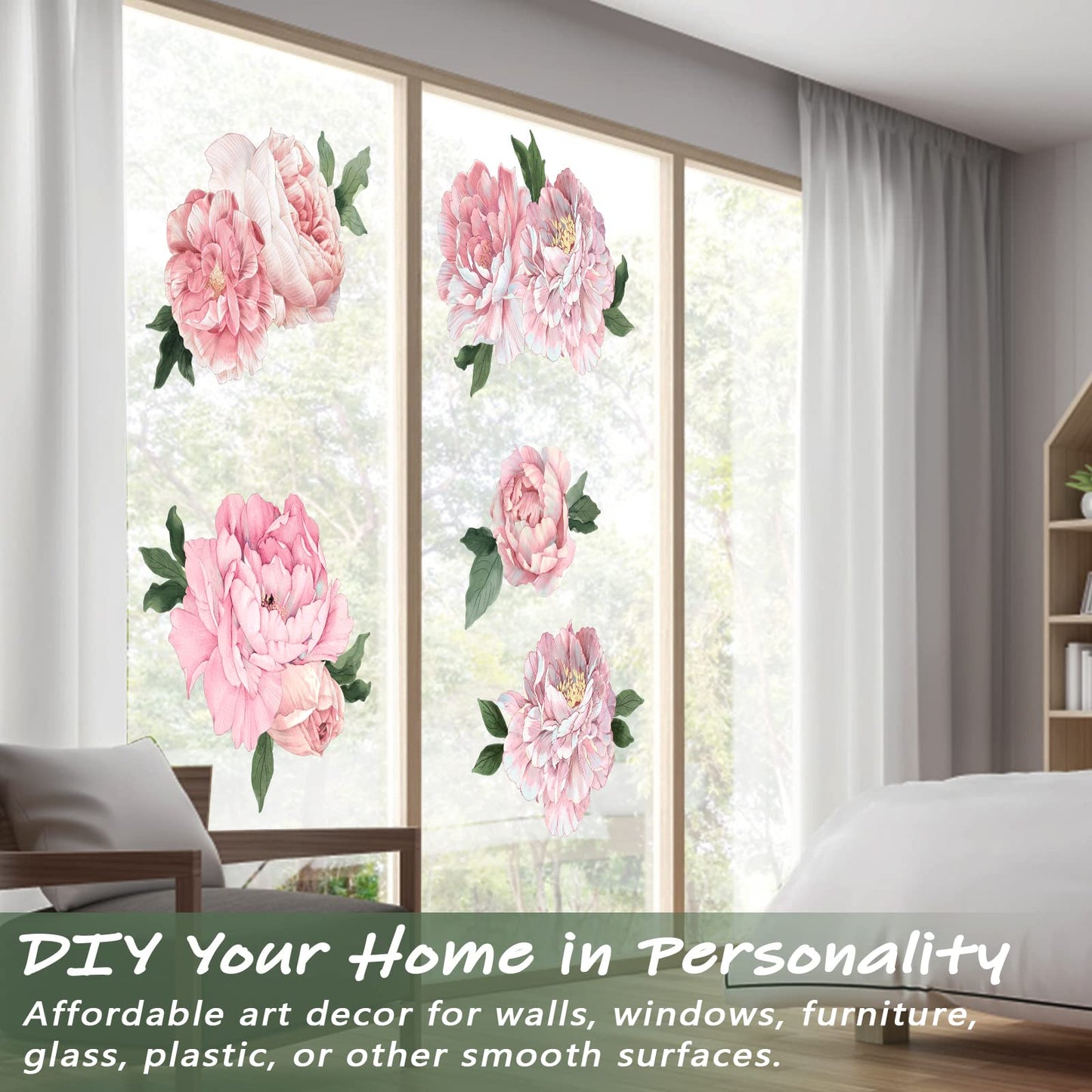Pink Peony Wall Stickers for Nursery Wall Decor Flowers Wall Decals Peel and Stick Kids Floral Decals for Girls Bedroom Living Room Nursery Wall Decor