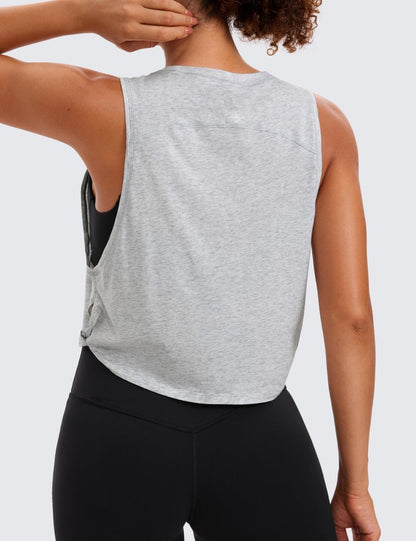CRZ YOGA Pima Cotton Large Armhole Tank Tops for Women - Workout Sport Athletic Yoga Running Gym Loose Crop Sleeveless Shirts Light Grey Heather X-Small