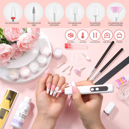 BORN PRETTY Acrylic Nail Kit - Acrylic Powder (Clear, White, Pink) & Liquid Set with Nail Forms, Brush Pen, File & Glass Container - Beginner Friendly