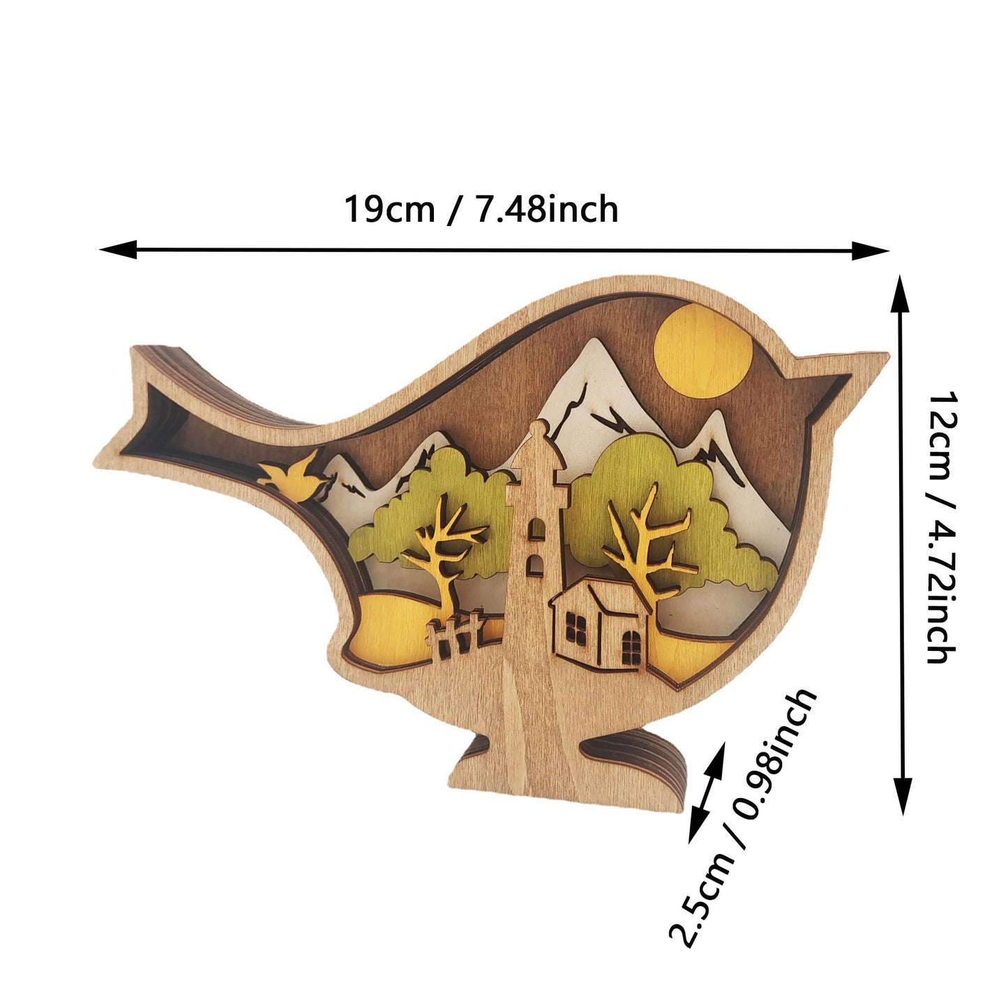 Drawelry 3D Wooden Carving Animals Lamp - Creative Fox Squirrel Wood Carved LED Night Light Garden Yard Wooden Animals Sculpture Ornaments Desktop Home Decor Birthday Gifts for Family Friend (Bird)