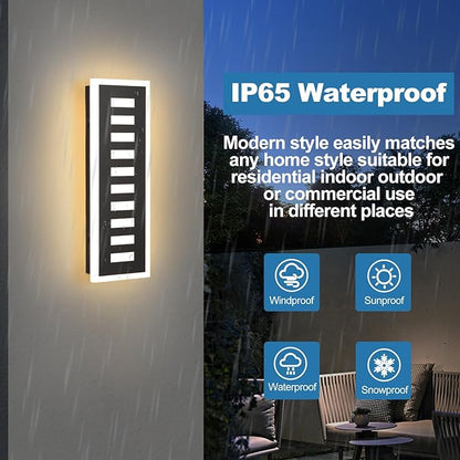 Outdoor Wall Light LED 18W Long 11.8in - Black Metal Waterproof Modern Exterior Lighting Fixture,3-Color Changeable,Frosted Acrylic Porch Sconce,for Patio,Garage,Courtyard