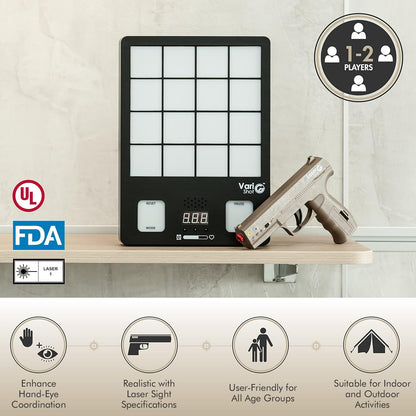 GoShot Laser Training System for Home Practice, Interactive Training Target with Laser Hit Detection & Timed Modes for Engaging Practice, Includes 2 Pistols, Class I Output <0.396mW